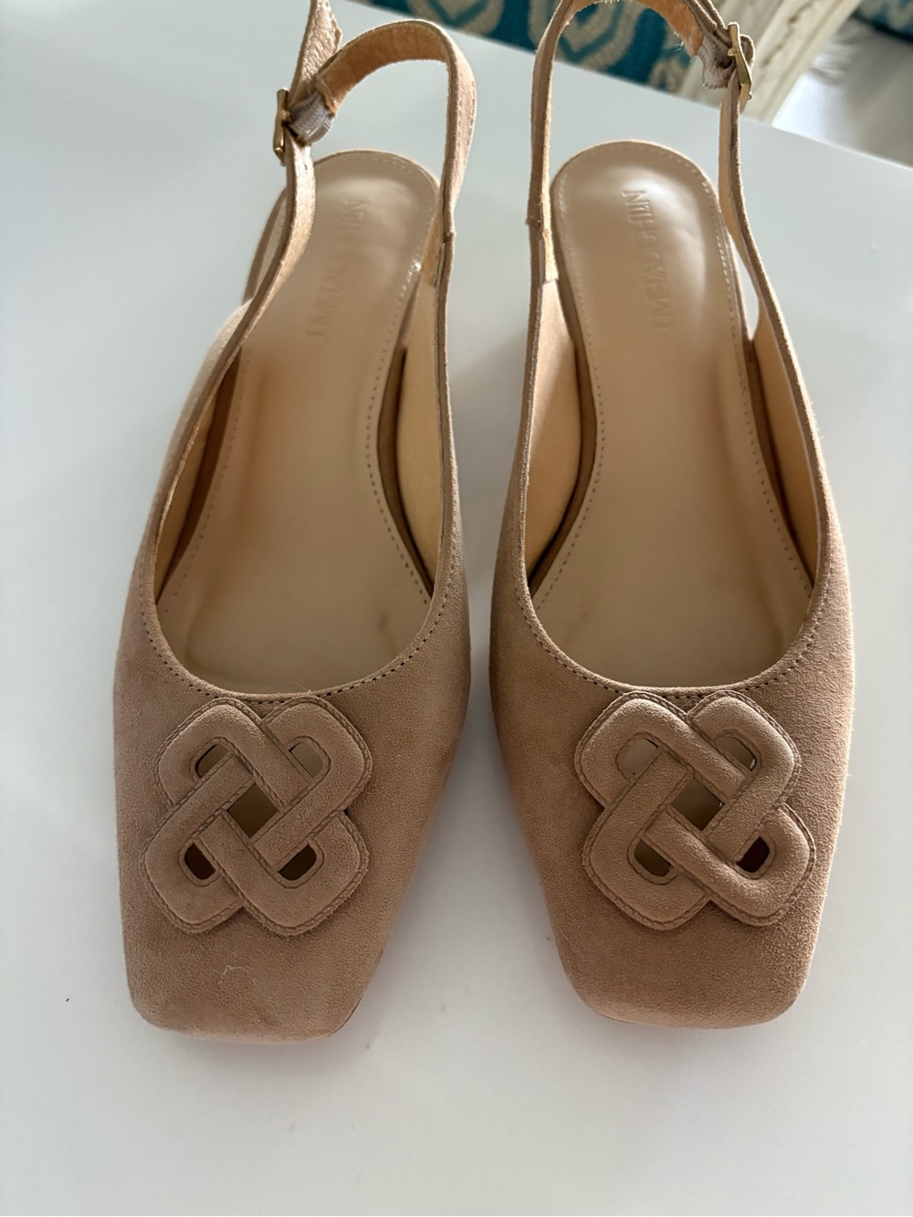 J. McLaughlin Taupe Suede Slingback Flats with Knot Detail Size 8
